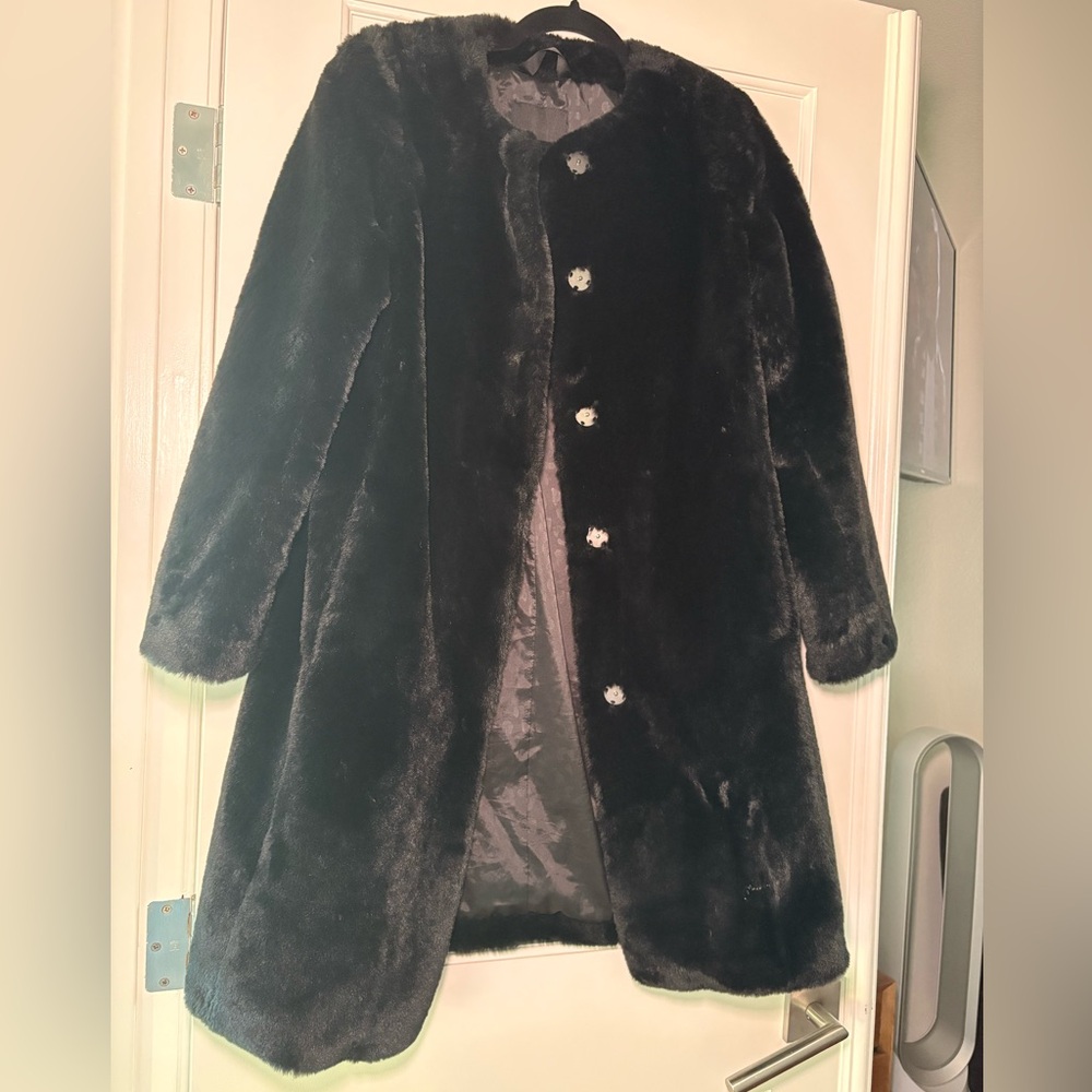 Banana Republic Black Faux Fur Coat